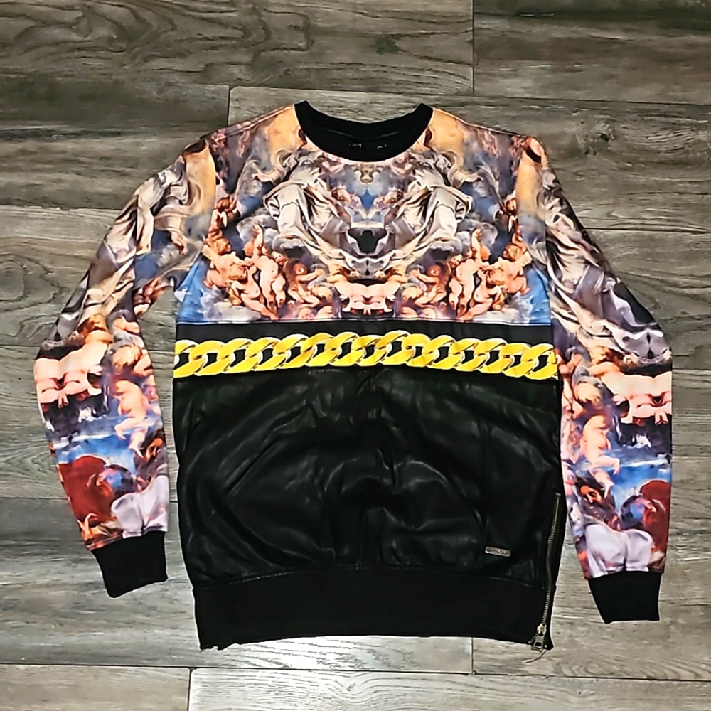 Hudson Outerwear sweater mens medium cherubs artsy faux leather y2k i0